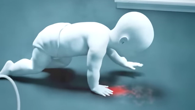 An animated baby crawls, showing how contaminants can get into the body.