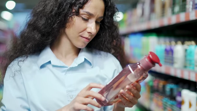 A person reads an ingredient label on a bottle, emphasizing the need for caution with product claims.