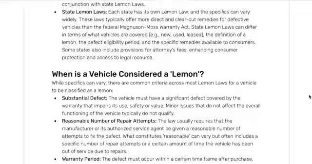 Erläuterung des 'Lemon Law' für Fahrzeuge