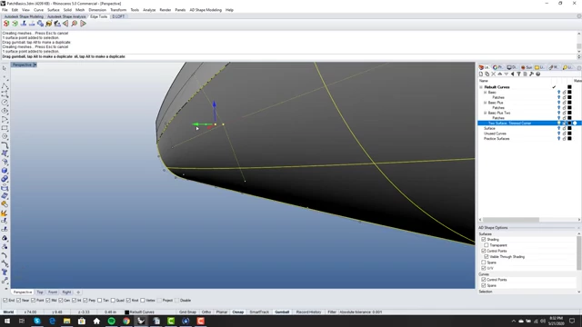 Direct manipulation of control points to sculpt the initial hull shape