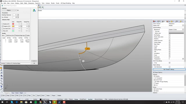 VSR Shape Analysis tool used to evaluate tangency and curvature continuity