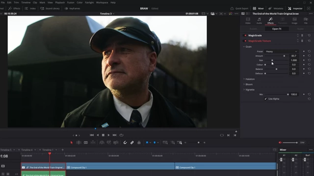 Magic Grade Texture panel for film grain simulation with customizable parameters