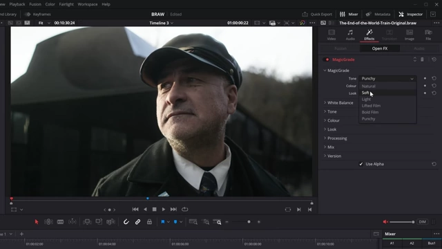 Magic Grade inspector panel with Tone, Color, and Look options
