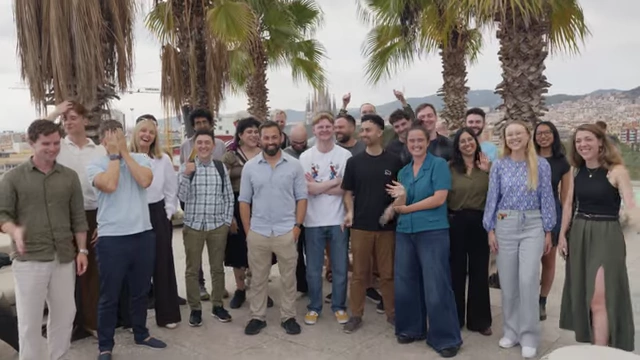 The Veritasium team gathered for a group photo, showcasing the expanded staff.