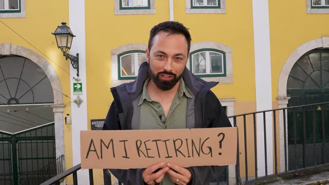 Derek Muller holding a sign asking "Am I retiring?" indicating the video's central question.