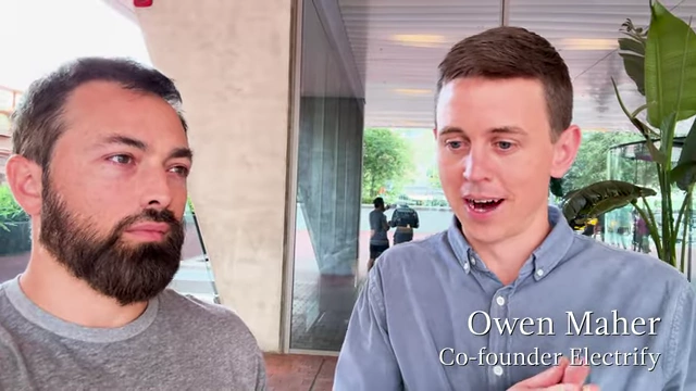 Owen Maher, Co-founder of Electrify, speaking alongside Derek Muller, representing the partnership.
