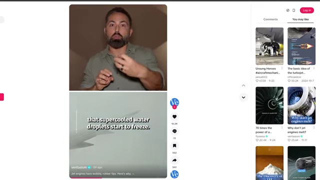 A screenshot of the TikTok interface showing a Veritasium video about jet engines, demonstrating platform diversification.