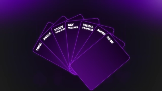 An array of seven cards, each representing a component of a video idea