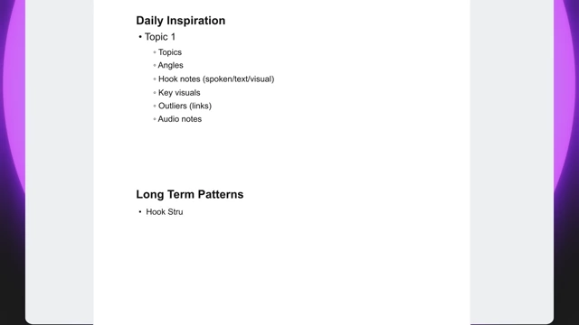 A Google Doc template for tracking long-term patterns in content elements like hook and story structures