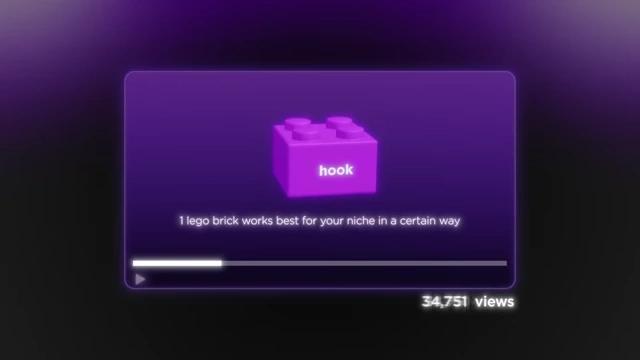 A Lego brick labeled "hook" on a video player interface, illustrating a successful content component
