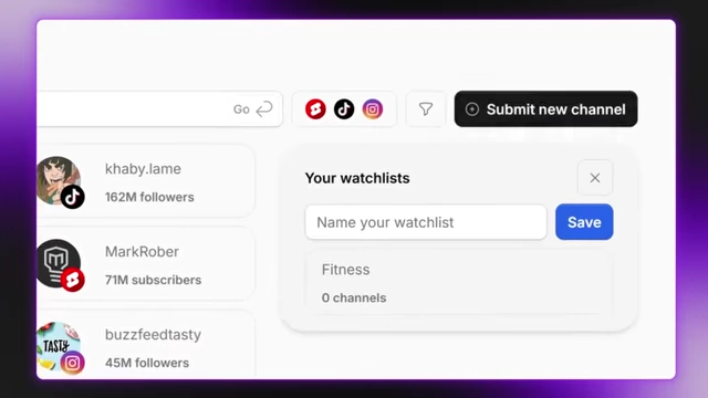 A dialog box in Sandcastles.ai for adding a new channel to a watchlist