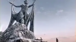 An elaborate statue of a goddess, representing complex pantheons in fictional universes.