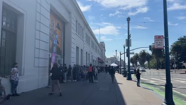 Long line of attendees outside Pier 35, the venue for Open Sauce.