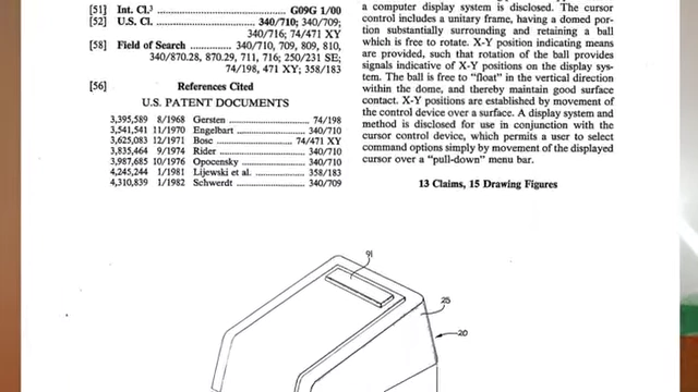 US Patent document for a mouse