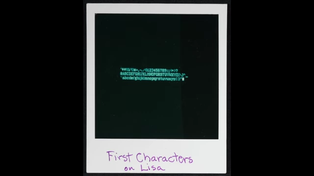 Polaroid showing the first proportional width characters on Lisa display