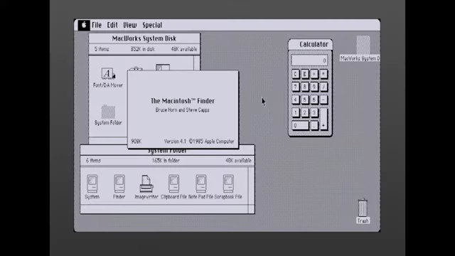 MacWorks System Disk on a Lisa display, showing elongated pixels