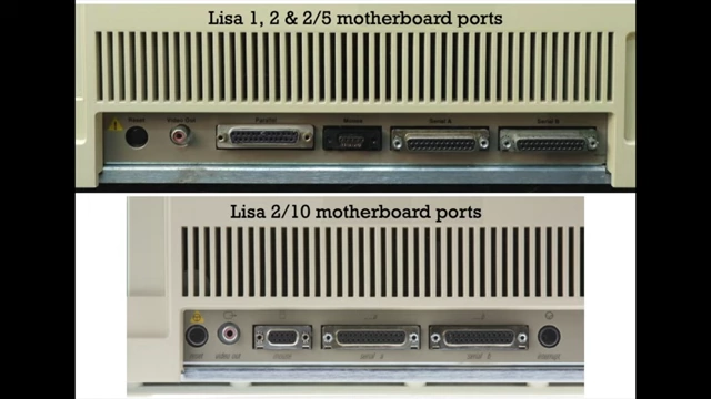 Diagram comparing motherboard ports of Lisa 1, 2 & 2/5 vs. Lisa 2/10