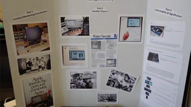 A display outlining "The Apple Lisa Story" in three parts