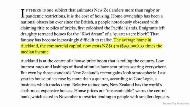 The Economist highlights Auckland home prices at 35 times the median income