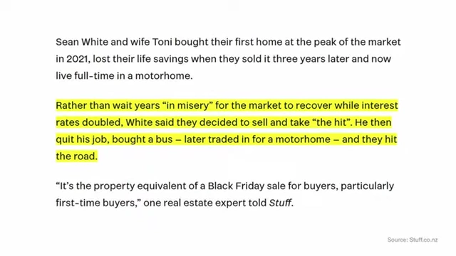 Article detailing a couple selling their home at a loss to live in a motorhome