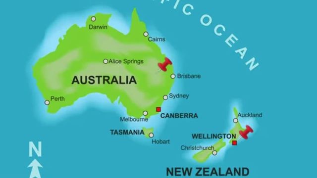 Map showing Australia and New Zealand