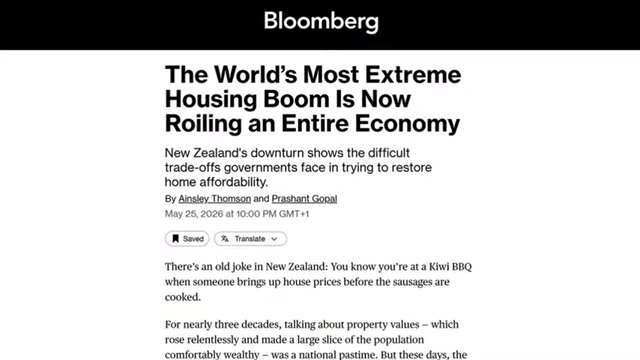 Bloomberg article headline: "The World's Most Extreme Housing Boom Is Now Roiling an Entire Economy"