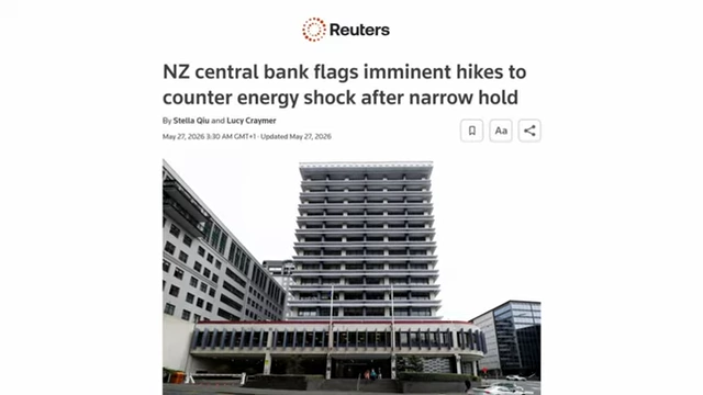 Reuters article on New Zealand central bank's imminent rate hikes to counter energy shocks