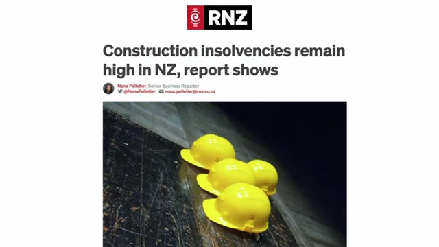 RNZ article reporting high construction insolvencies in New Zealand