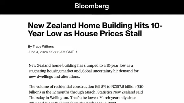 Bloomberg article on New Zealand home building hitting a 10-year low
