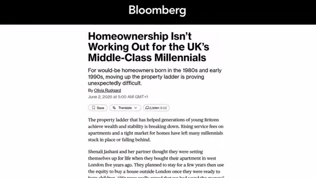 Bloomberg article about homeownership challenges for UK millennials