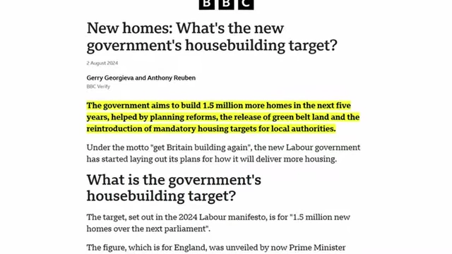 BBC article about the UK government's housebuilding targets