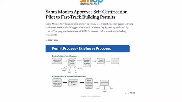 Chart comparing existing vs. proposed permit processes in Santa Monica, California