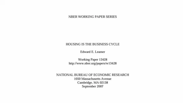 Title page of Edward Leamer's NBER working paper "Housing IS the Business Cycle."