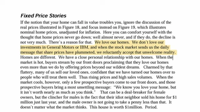 Excerpt from Edward Leamer's paper explaining why home sellers resist lowering prices