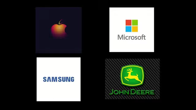 Logos of major corporations like Apple, Microsoft, Samsung, and John Deere, representing businesses that might protect proprietary information.