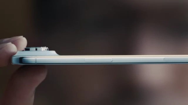Side view of the iPhone Air, highlighting its thinness and the "camera stairs" design.