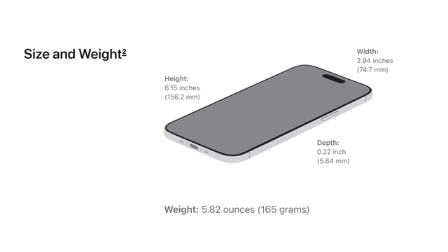 Detailed specifications for the iPhone Air's size and weight.