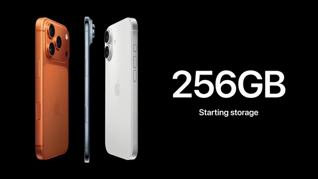 Text indicating the iPhone 17 comes with 256GB of starting storage.