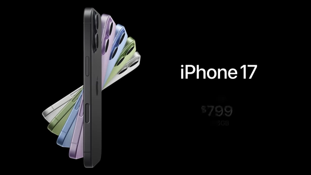 The starting price of the iPhone 17, listed at $799, along with various color options.