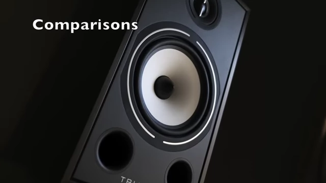 KEF Q150 speakers next to a competitor's speaker.