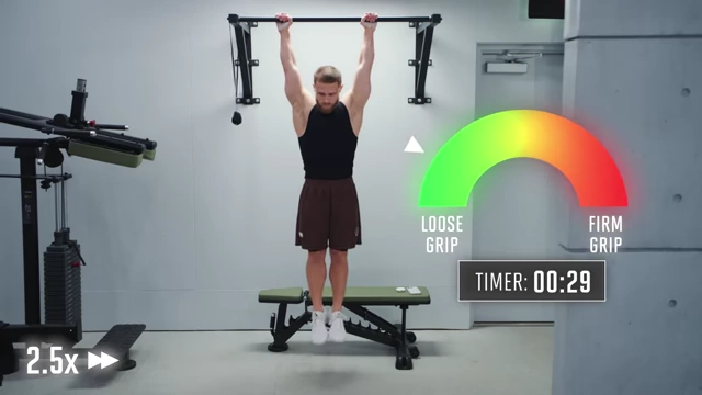 Visual demonstrating the pacing of grip strength during a dead hang (loose to firm)