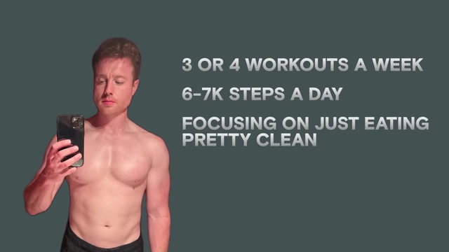 The speaker at 20% body fat, detailing the maintenance requirements: 3-4 workouts a week and 6-7k steps a day, emphasizing clean eating.
