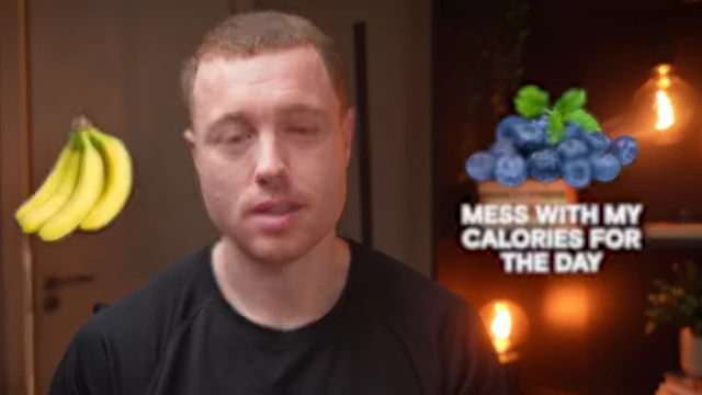 A comparison of a banana and blueberries, illustrating how small dietary choices could disrupt the speaker's calorie budget and mental state.
