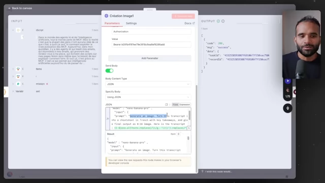 The prompt used in n8n to instruct Nano Banana Pro to create a cheat sheet