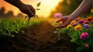 Hands planting a flower and pulling a weed, symbolizing choosing beneficial relationships.