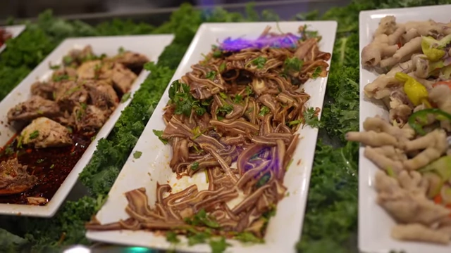 Thinly sliced pig's ear, a cold appetizer.