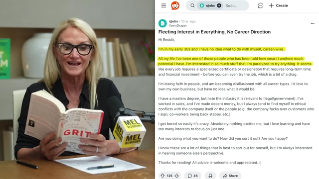 Reddit post outlining "Fleeting Interest in Everything, No Career Direction."
