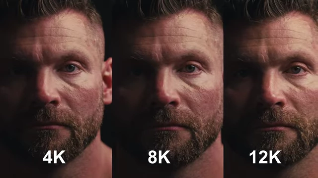 Pyxis 12K footage comparison at 4K, 8K, and 12K resolutions, highlighting the detail retention across different settings.