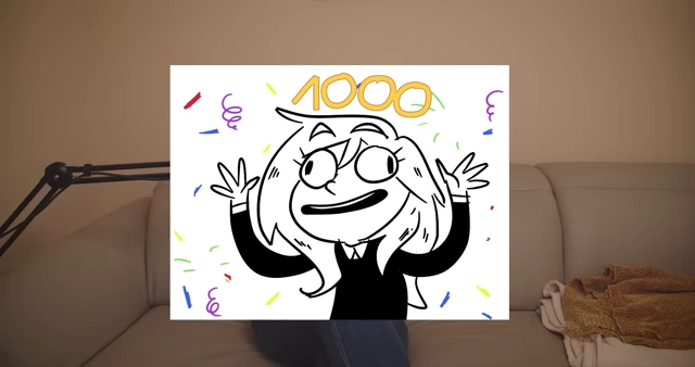 The creator's self-portrait celebrating 1000 subscribers, an early instance of drawing herself.
