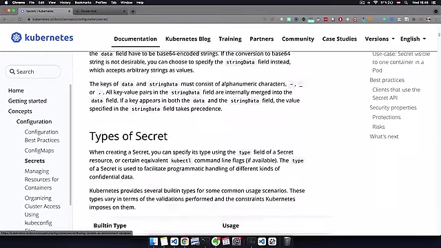 Kubernetes documentation for Secret YAML example